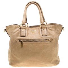Borsa Prada in pelle beige con manico superiore