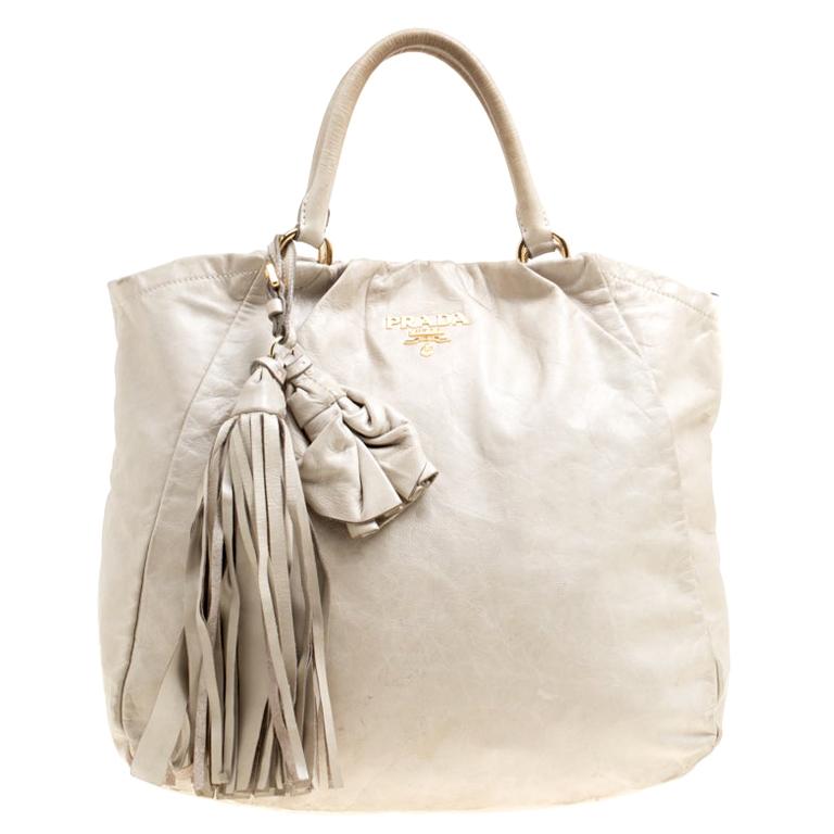 Prada Beige Leather Top Handle Bag For Sale at 1stDibs