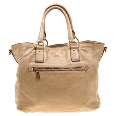 Prada Beige Leather Top Handle Bag