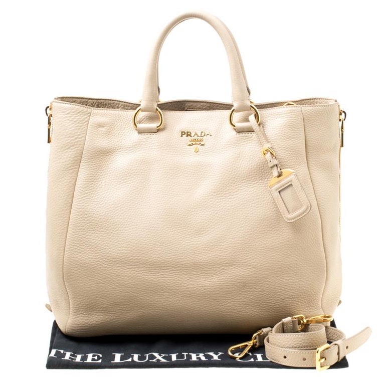 Prada Beige Leather Vitello Diano Side Zip Tote For Sale at 1stDibs