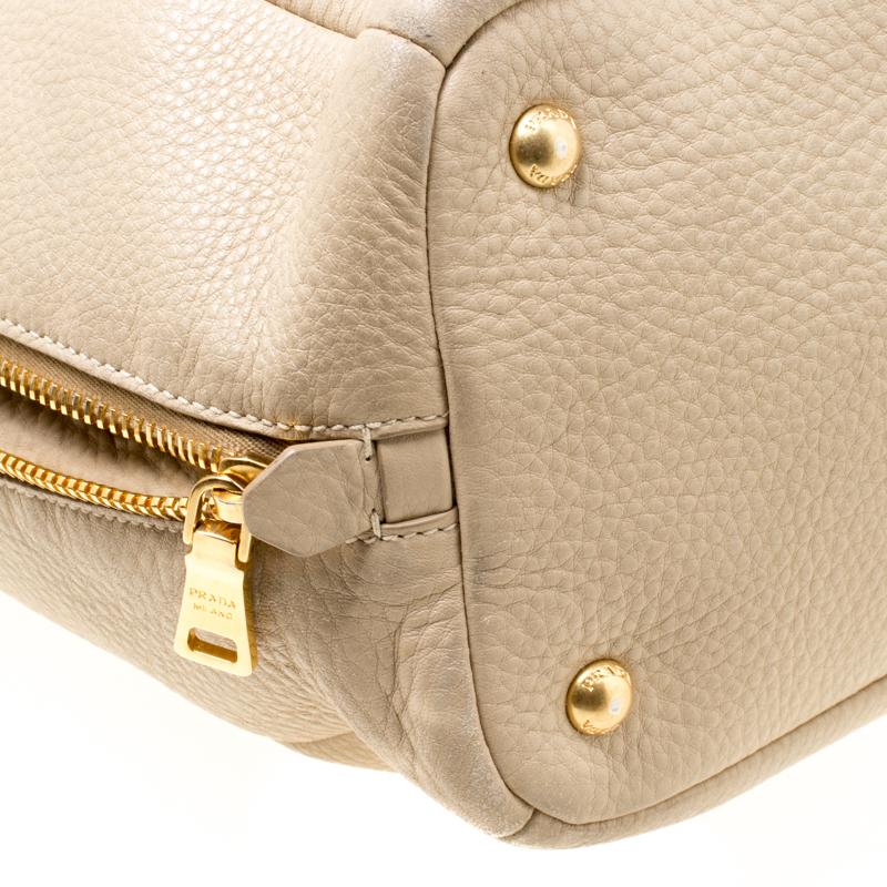 Prada Beige Leather Vitello Diano Side Zip Tote 3