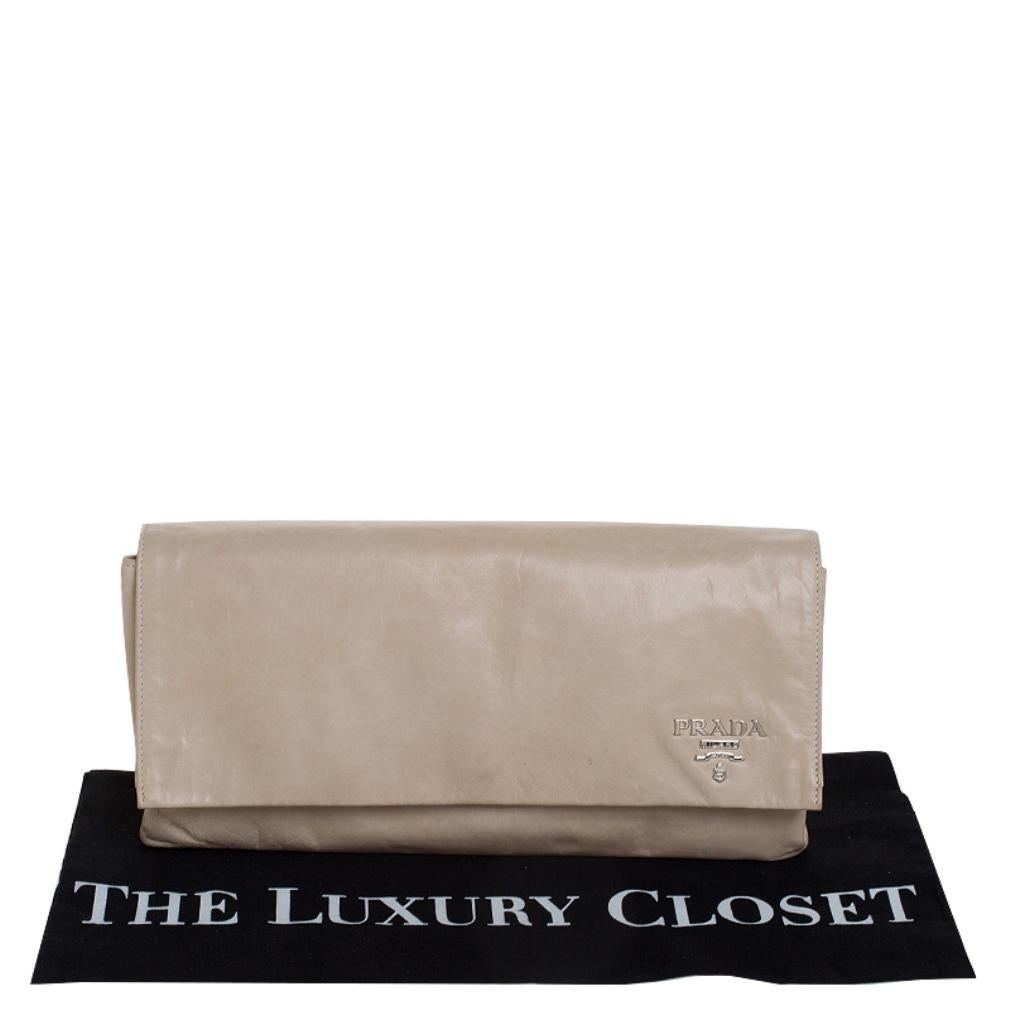 Prada Beige Lux Leather Flap Clutch 6