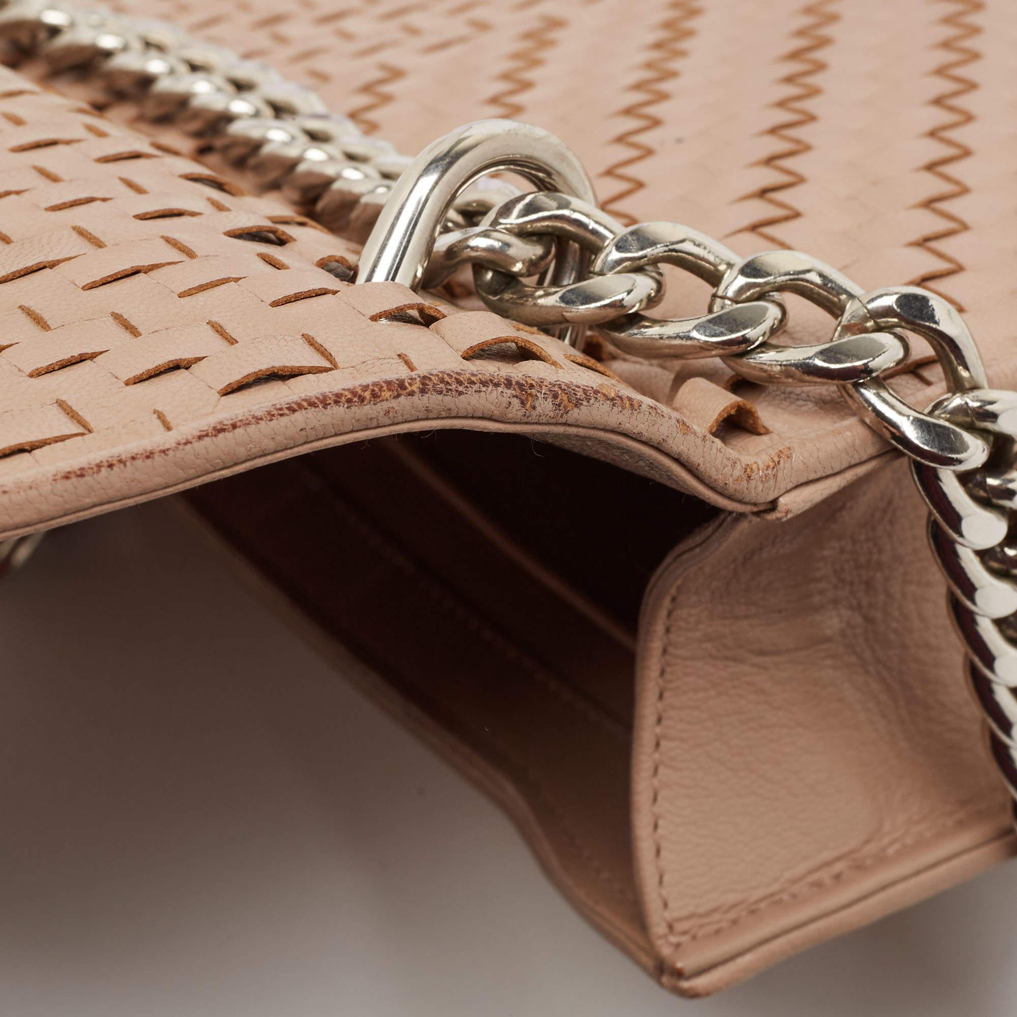 Prada Beige Madras Woven Leather Chain Flap Bag 8