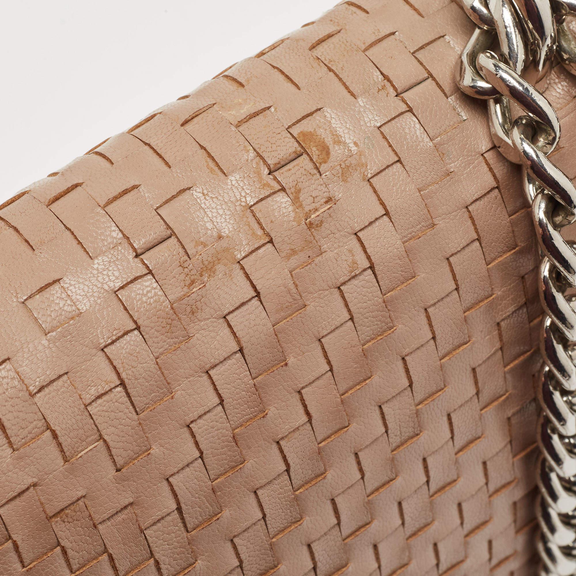 Prada Beige Madras Woven Leather Chain Flap Bag 12