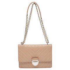 Prada Beige Madras Woven Leather Chain Flap Bag