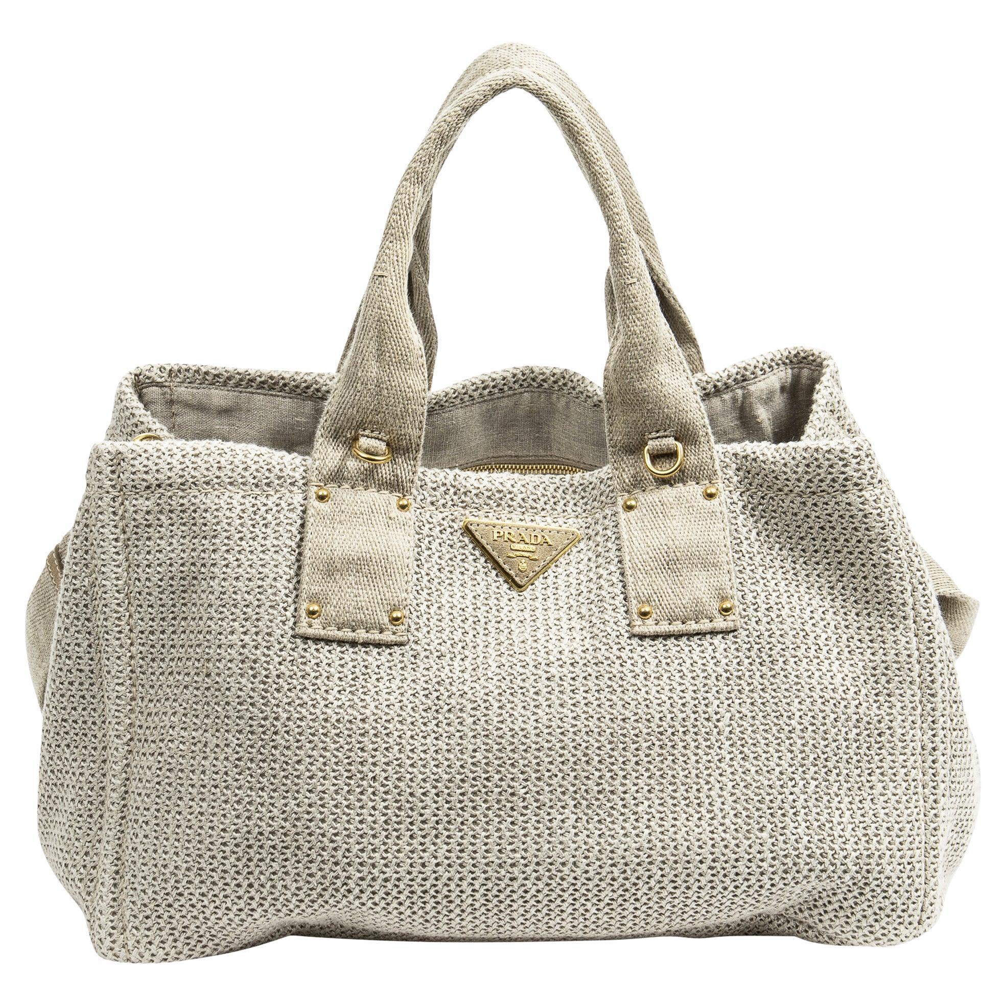 Prada Beige Medium Woven Canapa Tote