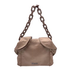 Prada Beige Metallic Leather Ruffle Shoulder Bag Lucite Chain Strap
