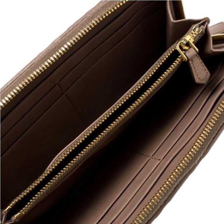 Prada Beige Nappa Gaufre Leather Zip Around Wallet For Sale at 1stDibs
