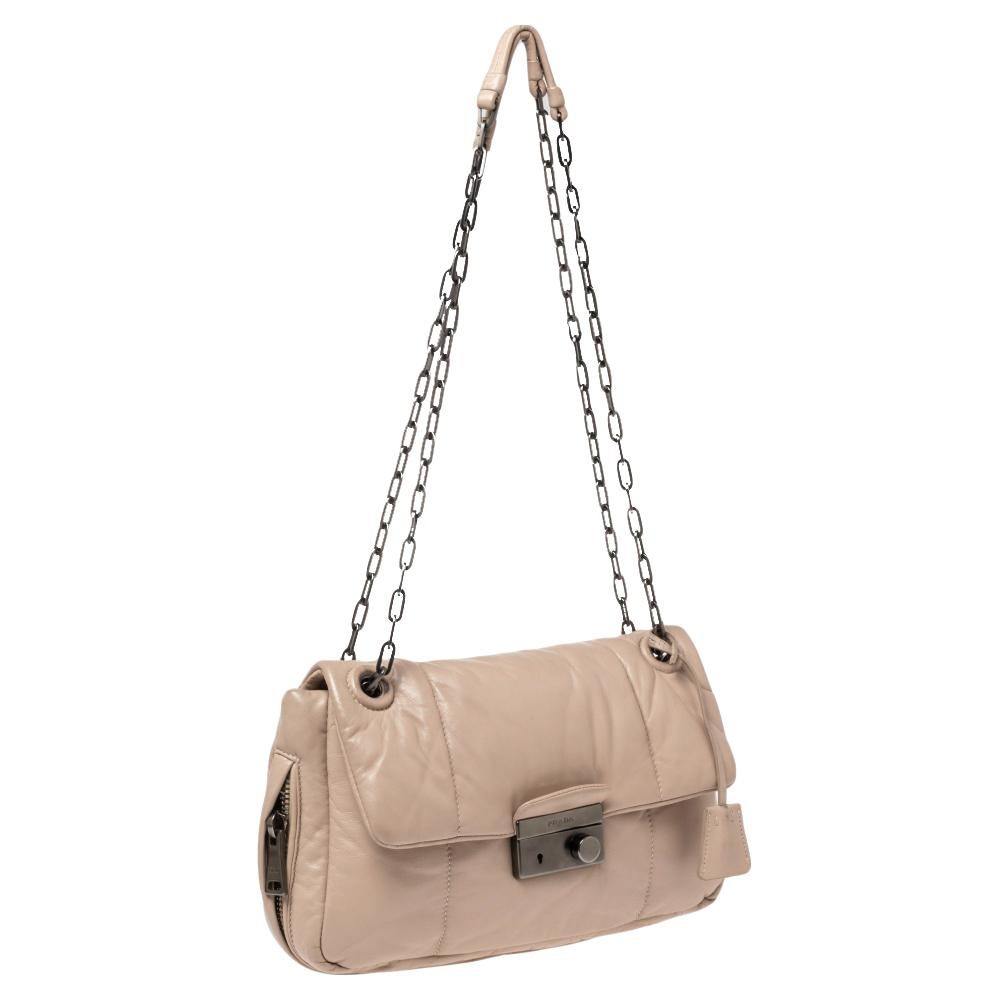 Women's Prada Beige Nappa Leather Bomber Shoulder Bag