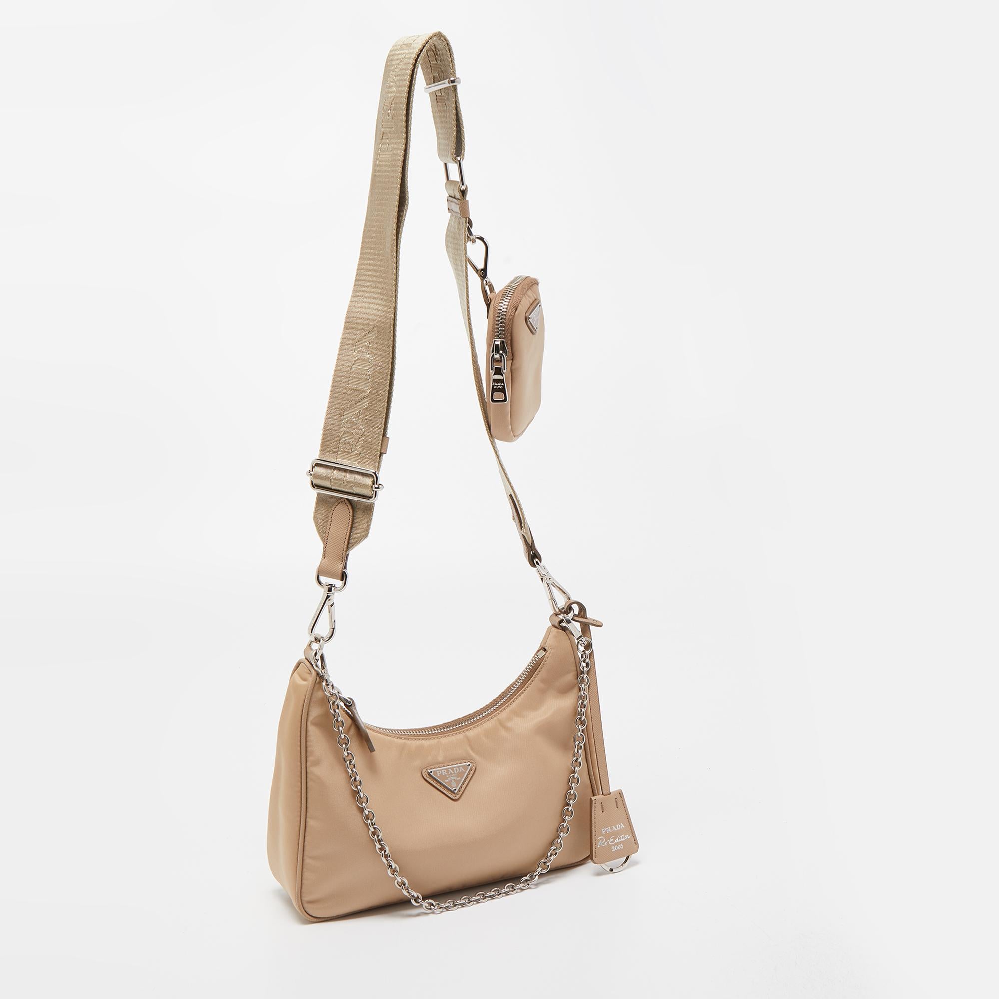 Women's Prada Beige Nylon and Leather Re-Edition 2005 Baguette Bag