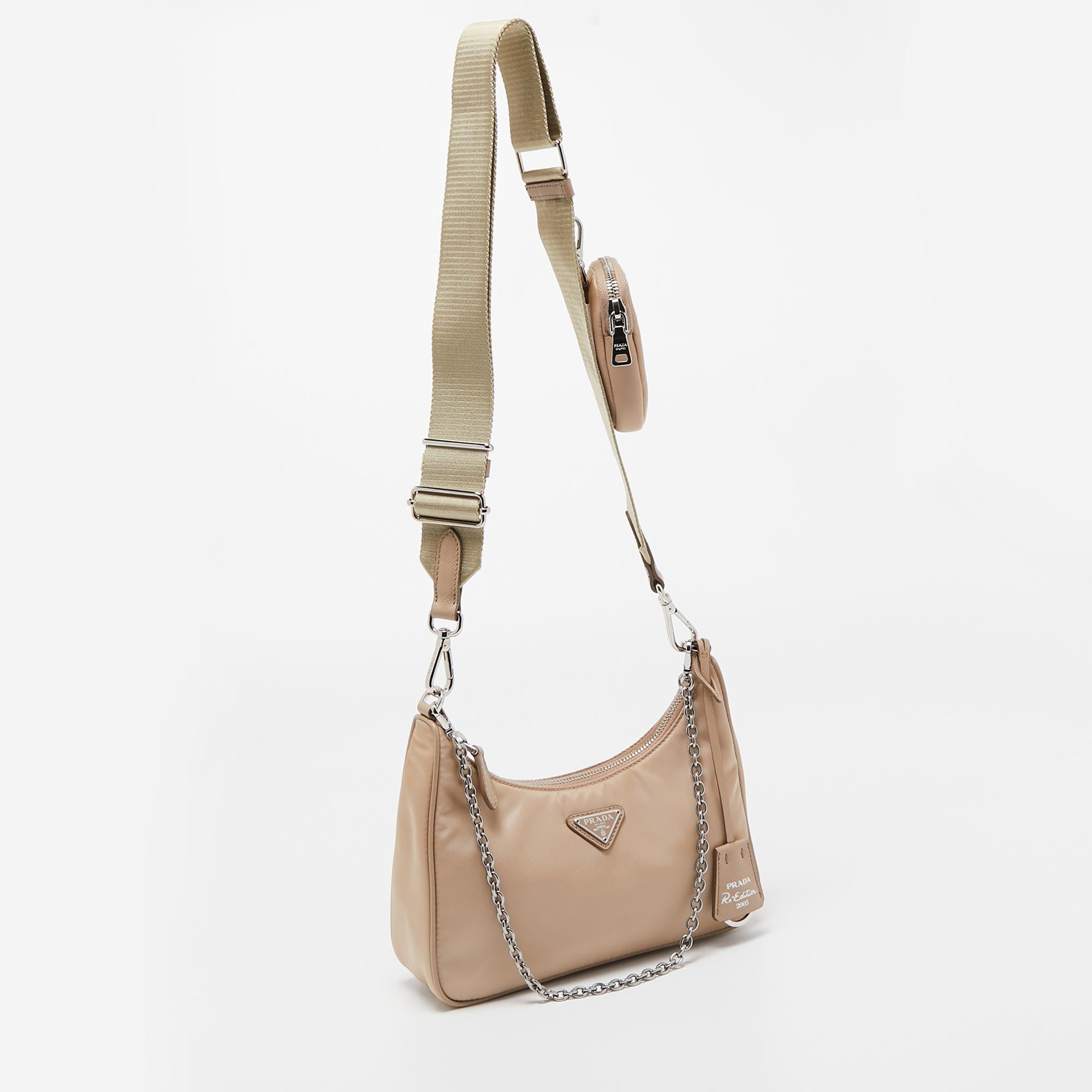 Women's Prada Beige Nylon and Leather Re-Edition 2005 Baguette Bag