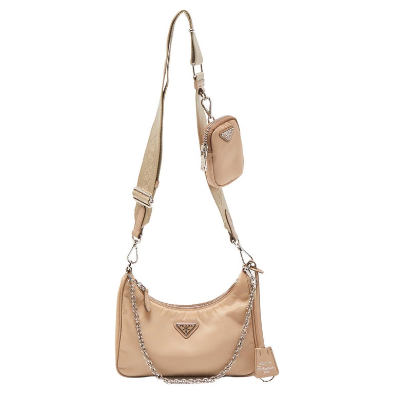 Prada Beige Nylon and Leather ReEdition 2005 Baguette Bag For Sale at