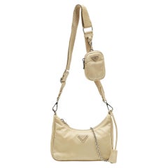 Used Prada Beige Nylon and Leather Re-Edition 2005 Baguette Bag