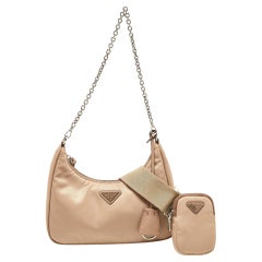 Prada Beige Nylon and Leather Re-Edition 2005 Baguette Bag