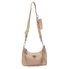 Prada Beige Nylon and Leather Re-Edition 2005 Baguette Bag