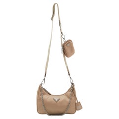Used Prada Beige Nylon and Leather Re-Edition 2005 Shoulder Bag