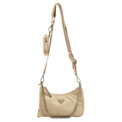 Used Prada Beige Nylon and Leather Re-Edition 2005 Shoulder Bag