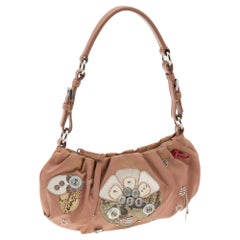Prada Beige Nylon and Python Details Embellished Shoulder Bag