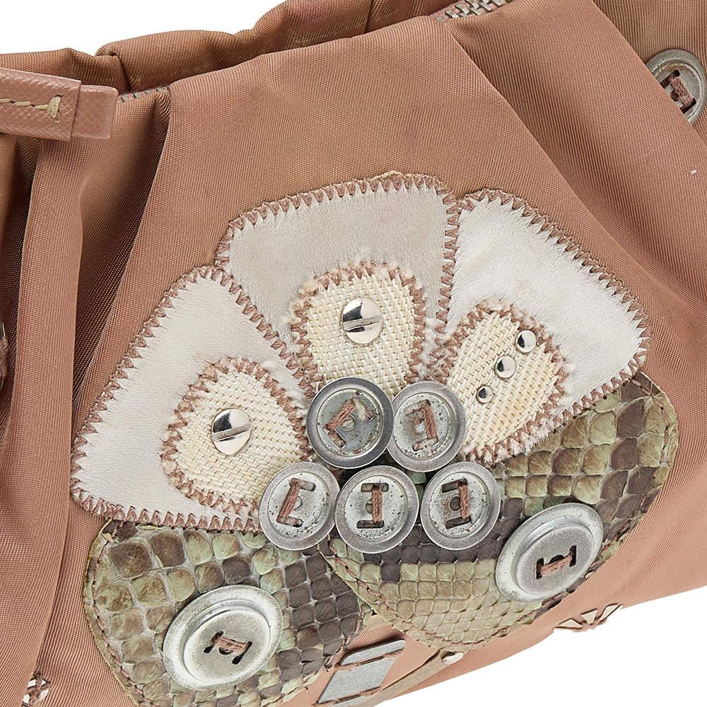 Prada Beige Nylon and Python Details Embellished Shoulder Bag For Sale 3