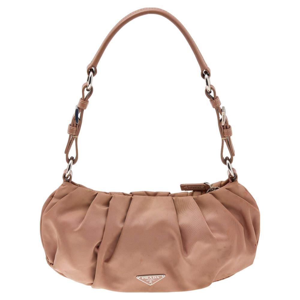 Prada Beige Nylon and Python Details Embellished Shoulder Bag For Sale 4
