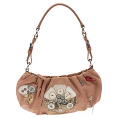 Used Prada Beige Nylon and Python Details Embellished Shoulder Bag