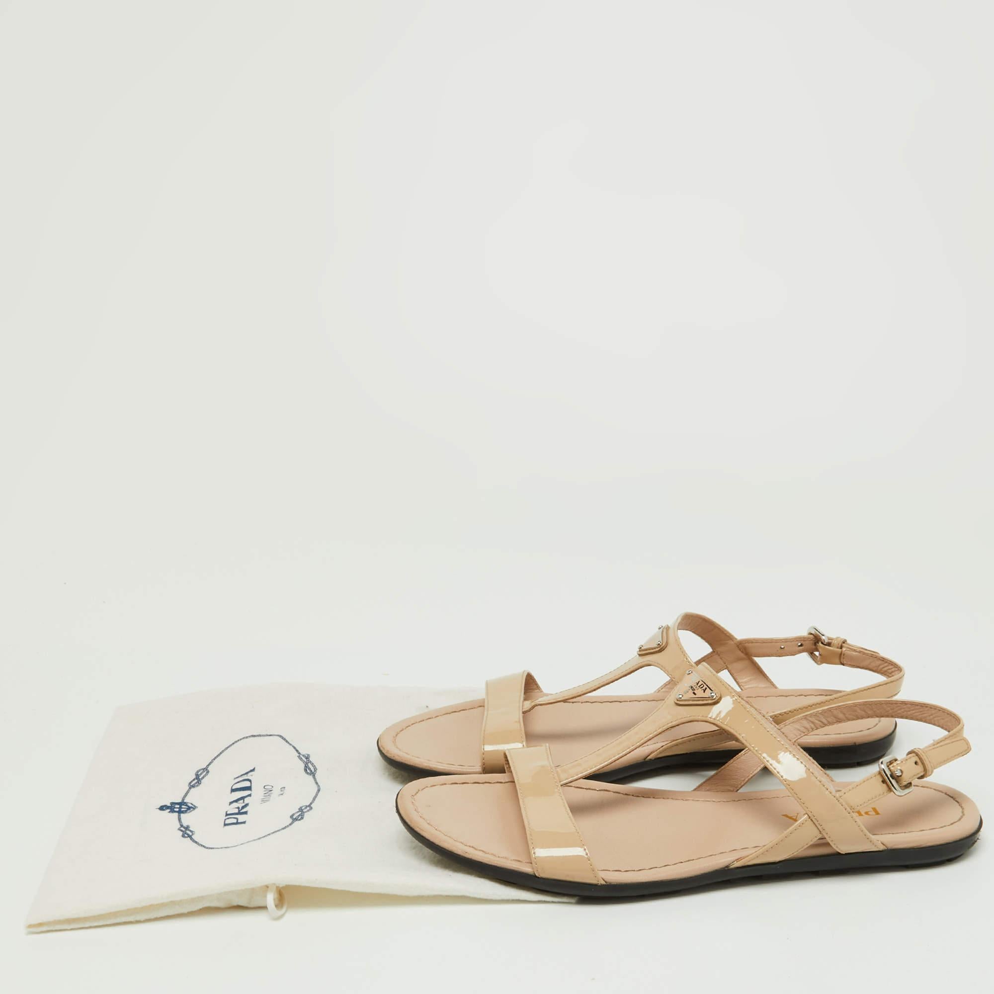 Prada Beige Patent Leather Flat Sandals Size 39 6