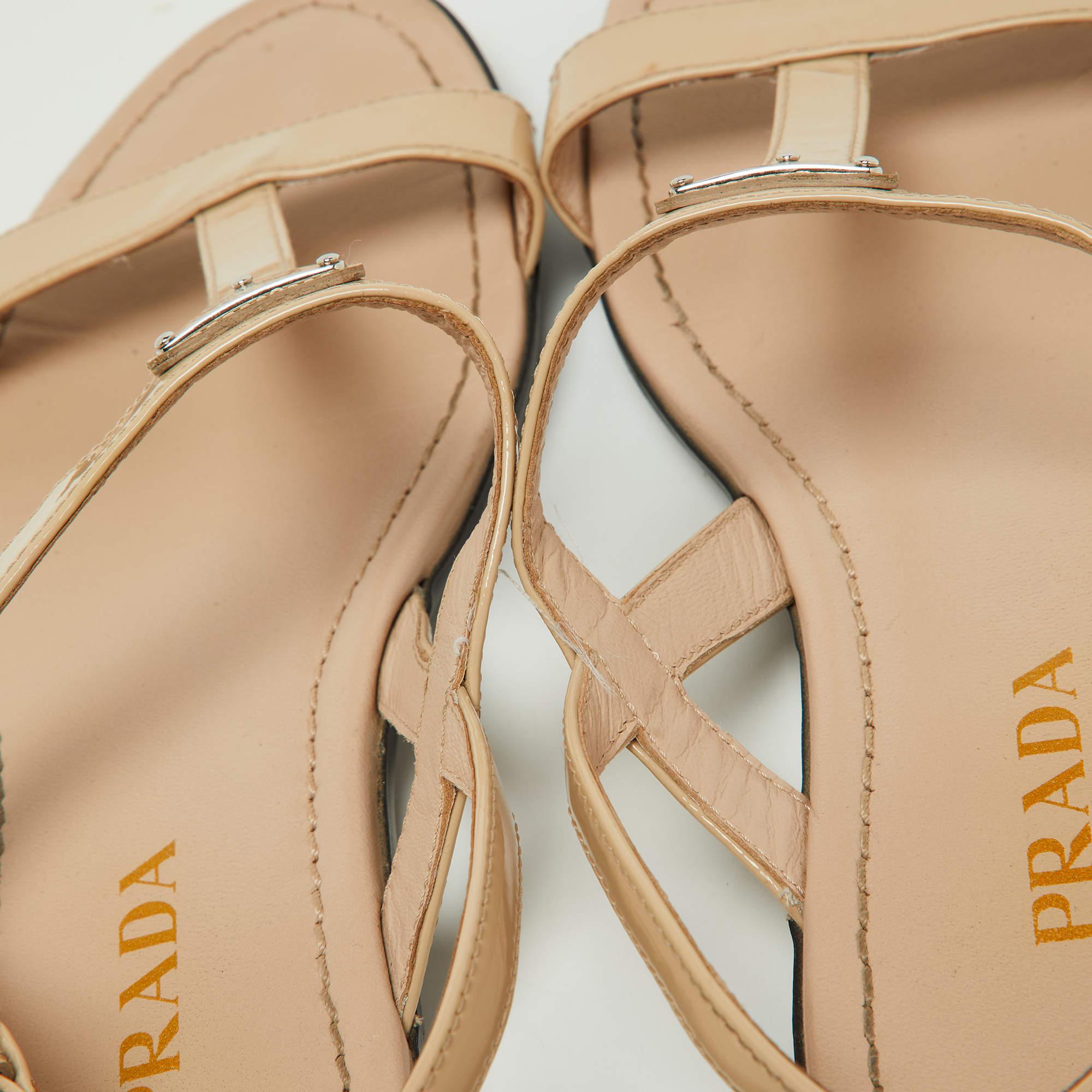 Prada Beige Patent Leather Flat Sandals Size 39 1