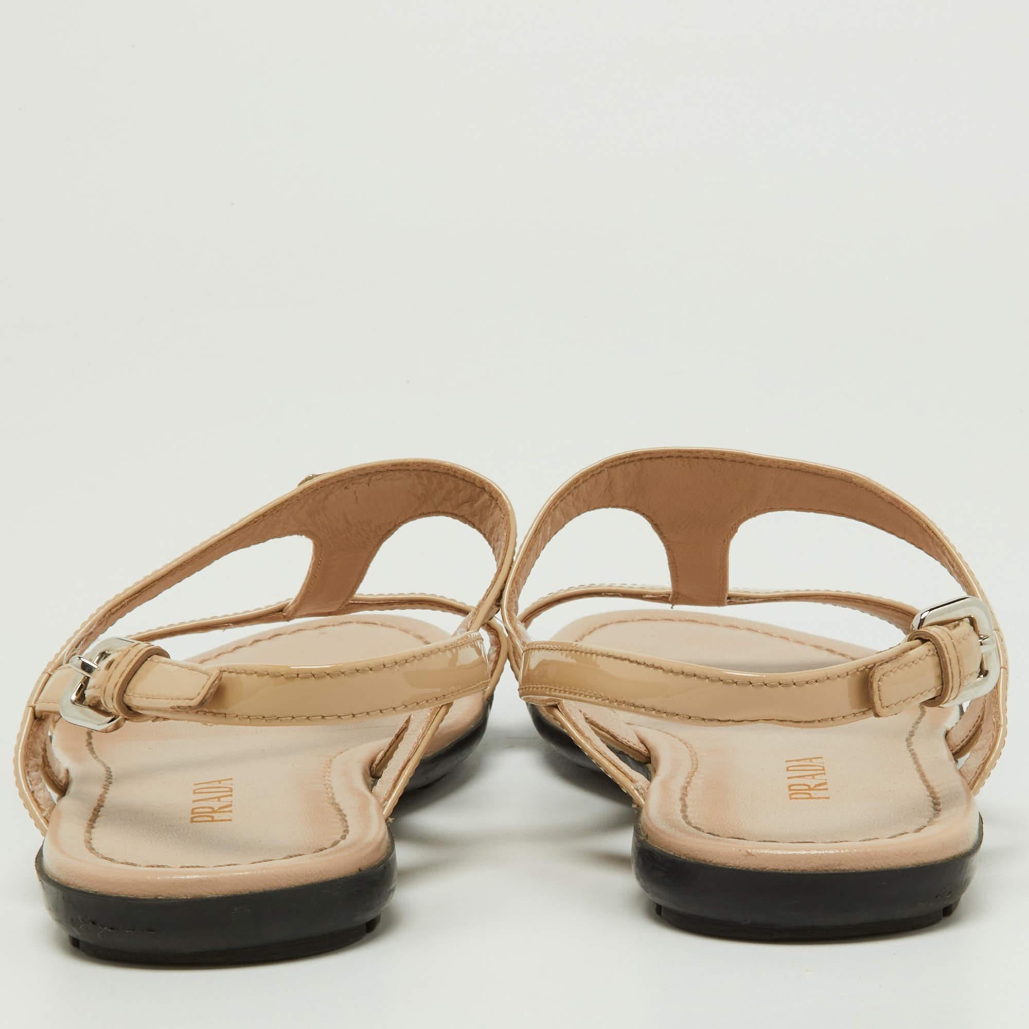 Prada Beige Patent Leather Flat Sandals Size 39 2
