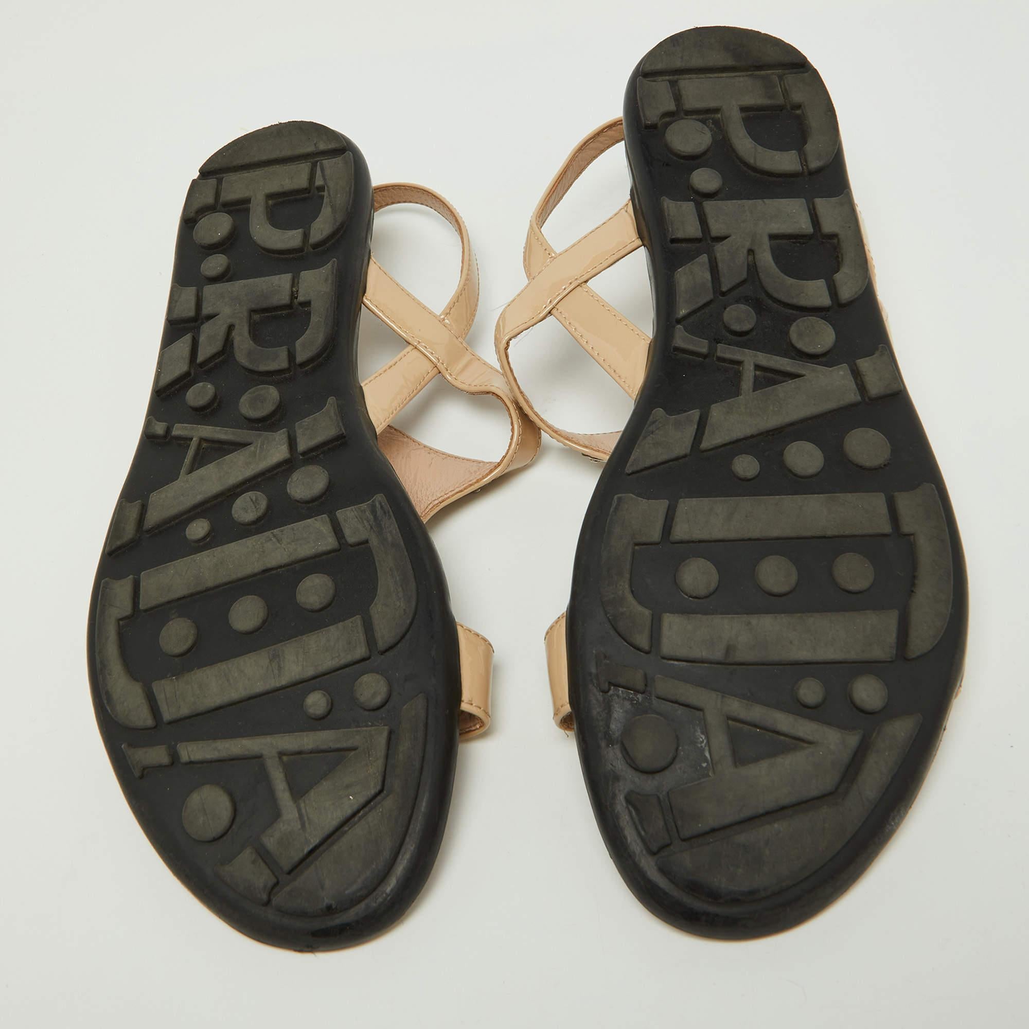 Prada Beige Patent Leather Flat Sandals Size 39 5