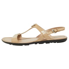 Prada Beige Patent Leather Flat Sandals Size 39