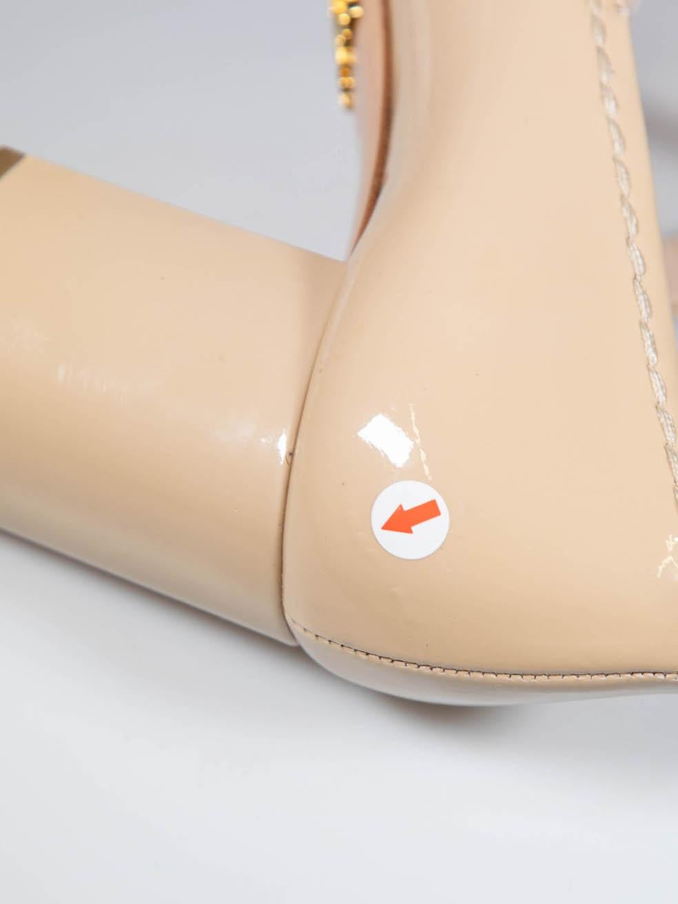 Prada Beige Patent Leather Mary Jane Heels Size IT 37.5 For Sale 2