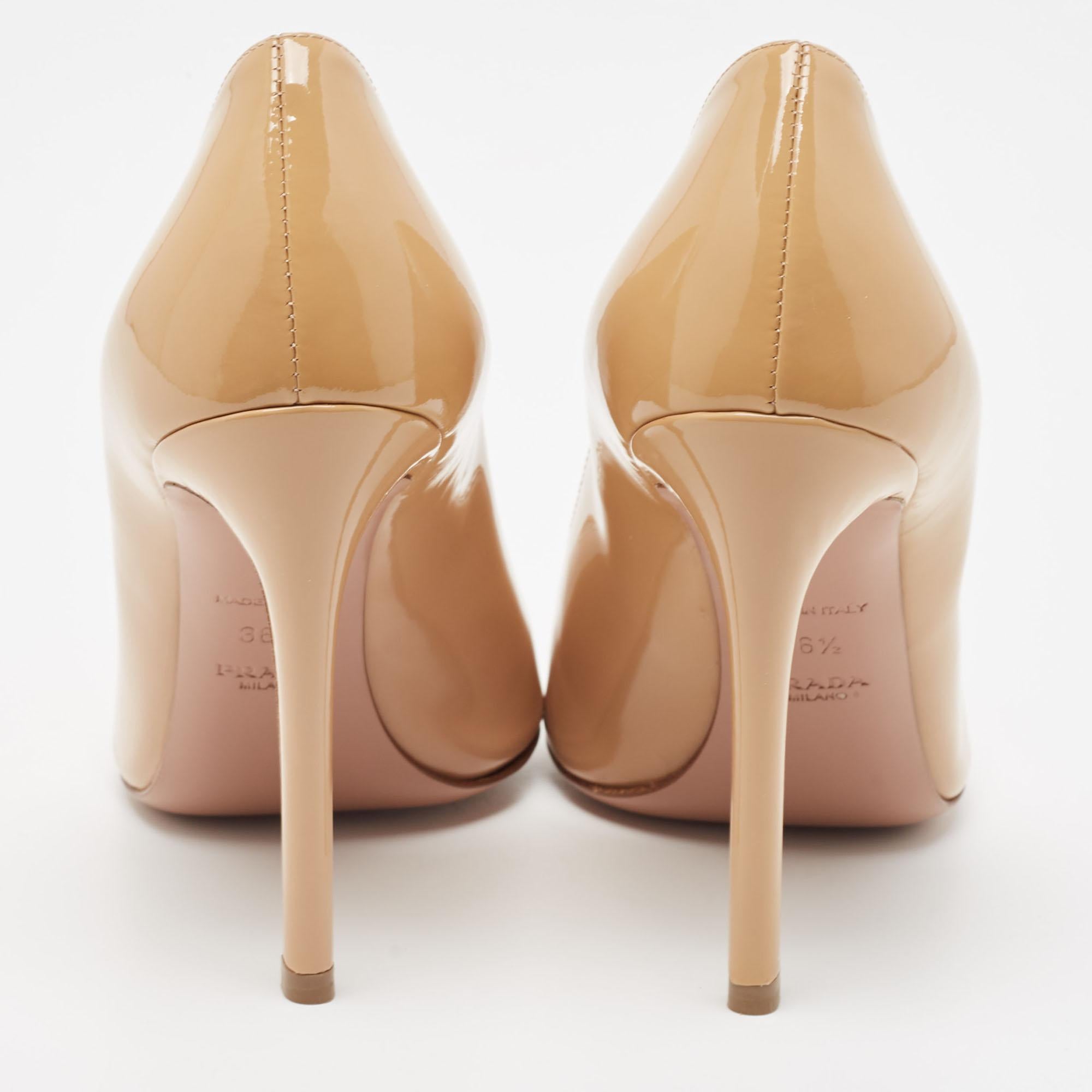 Women's Prada Beige Patent Leather Peep Toe Pumps Size 36.5