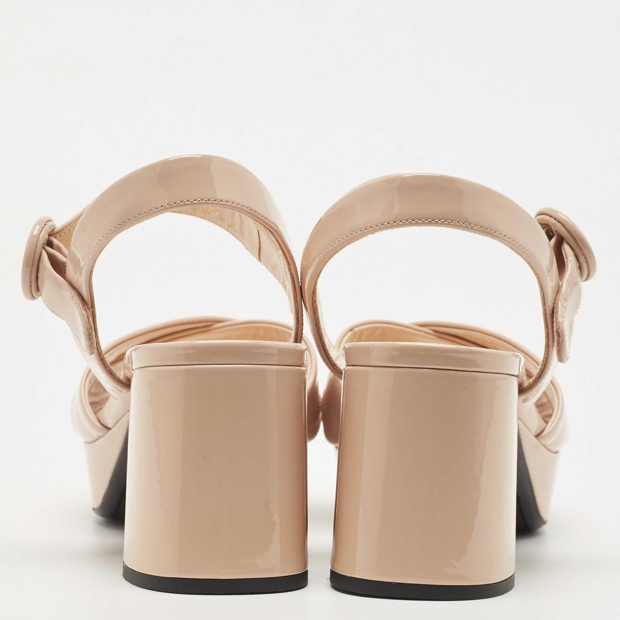 Prada Beige Patent Leather Platform Ankle Strap Sandals 1