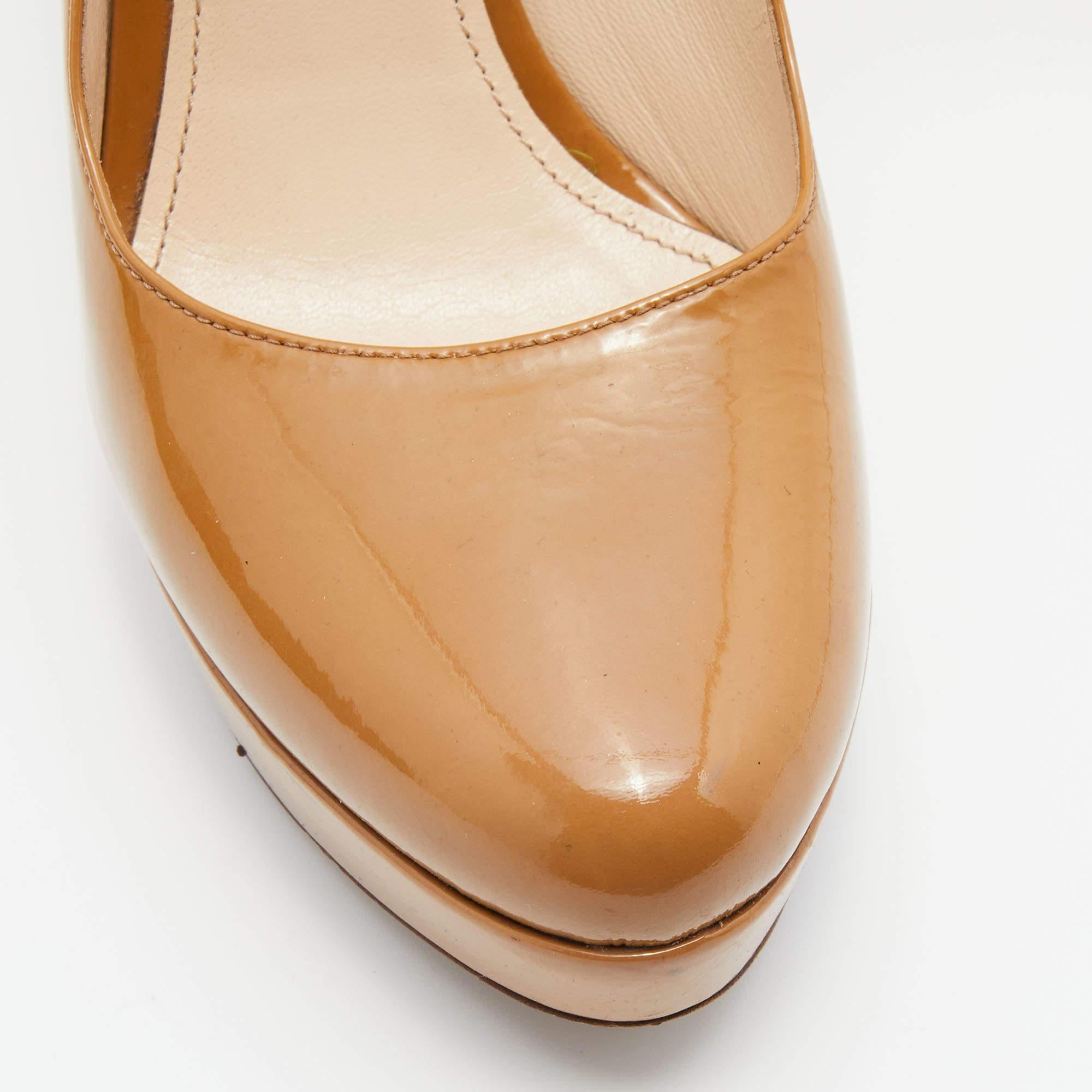 Prada Beige Patent Leather Platform Pumps Size 38.5 For Sale 3