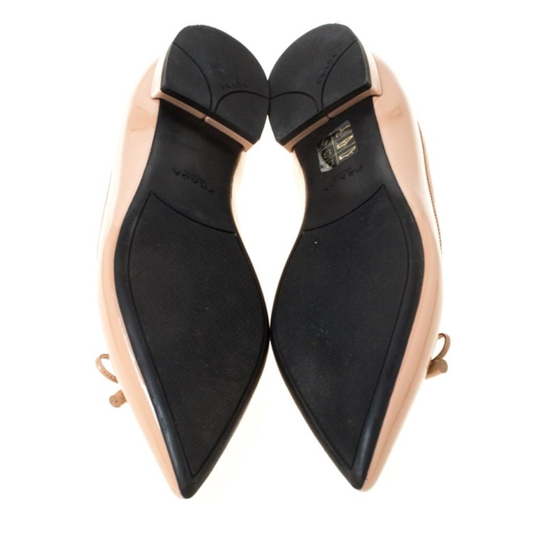 Prada Beige Patent Leather Pointed Toe Bow Ballet Flats Size 36 at 1stDibs