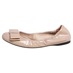 Prada Beige Patent Leather Scrunch Ballet Flats Size 38