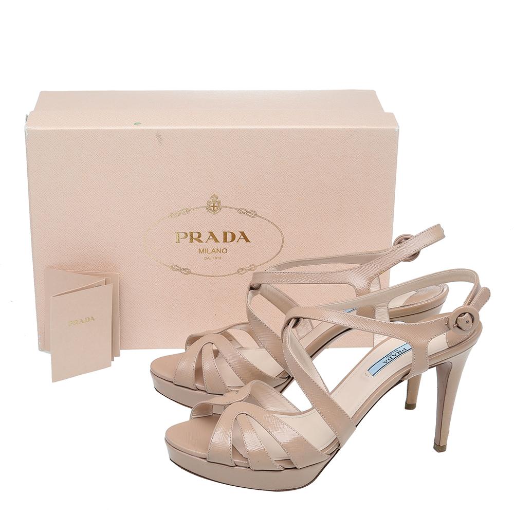 Prada Beige Patent Leather Strappy Platform Sandals Size 40 3
