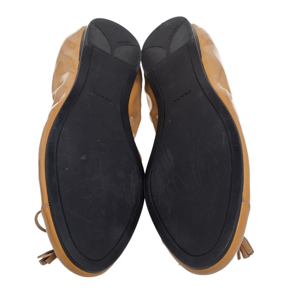 Prada Beige Patent Leather Tassel Bow Flats Size 42 3