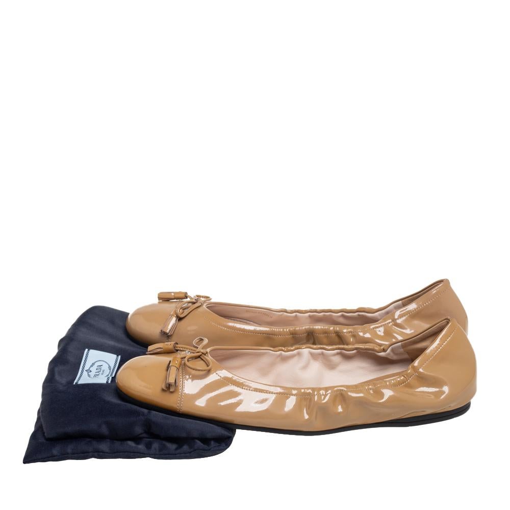 Prada Beige Patent Leather Tassel Bow Flats Size 42 4