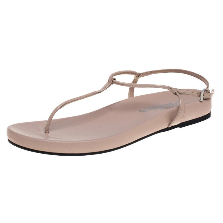 Prada Beige Patent Leather Thong Sandals Size 39 For Sale at 1stDibs