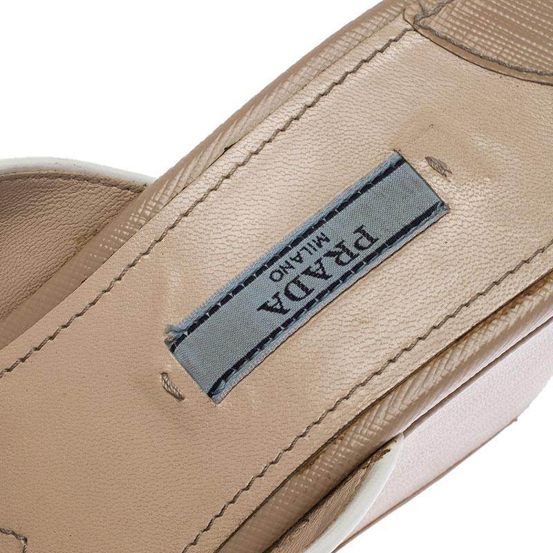 Prada Beige Patent Leather Wedge Slide Sandals Size 39.5 1