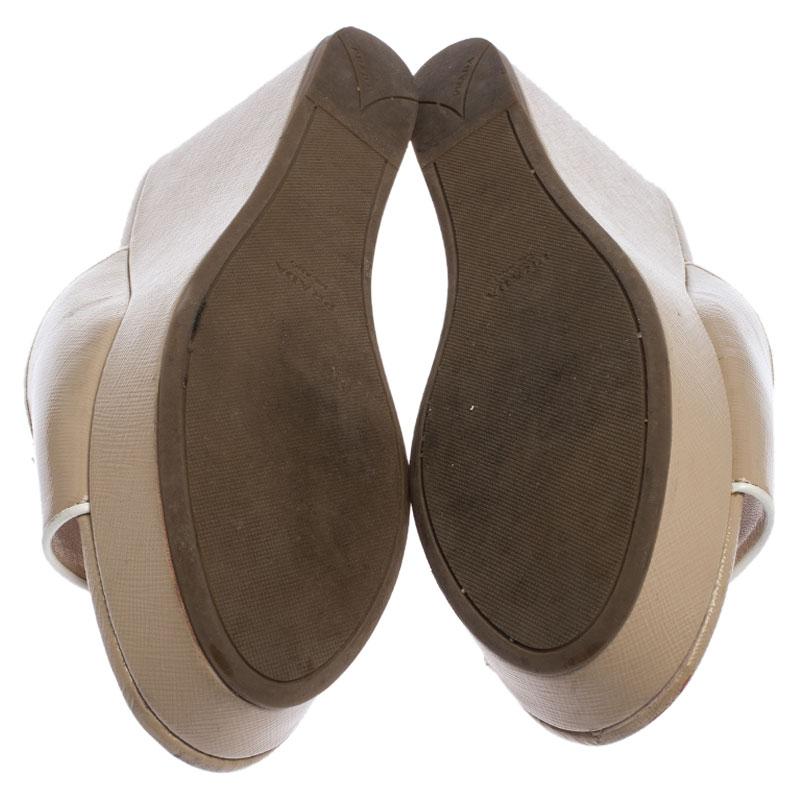 Prada Beige Patent Leather Wedge Slide Sandals Size 39.5 2