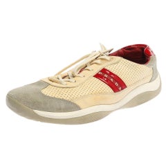 Prada Beige Perforated Leather And Suede Low Top Sneakers Size 46