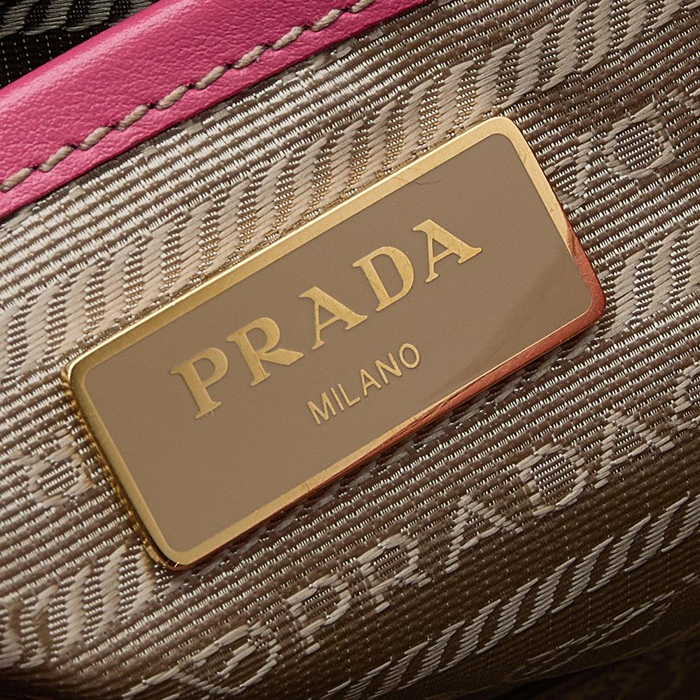 Prada Beige/Pink Canvas and Leather Crossbody Bag 3