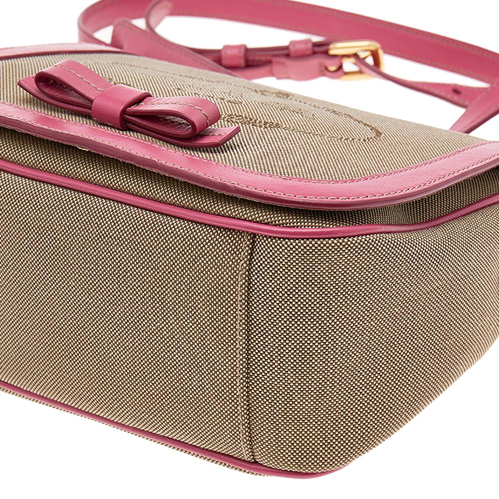 Women's Prada Beige/Pink Canvas and Leather Crossbody Bag