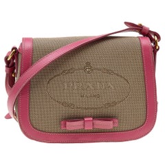 Prada Crossbody-Tasche aus Segeltuch und Leder in Beige/Rosa