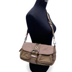 Prada Beige Pink Tessuto Leather Buckle Crossbody Bag BR2417