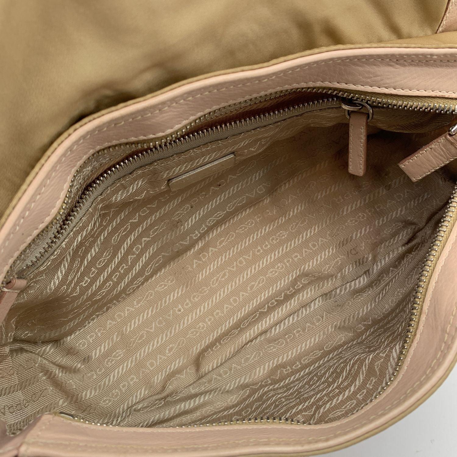 Prada Beige Pink Tessuto Leather Buckle Crossbody Bag BR2417 1
