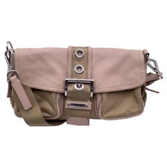 Prada Beige Pink Tessuto Leather Buckle Crossbody Bag BR2417