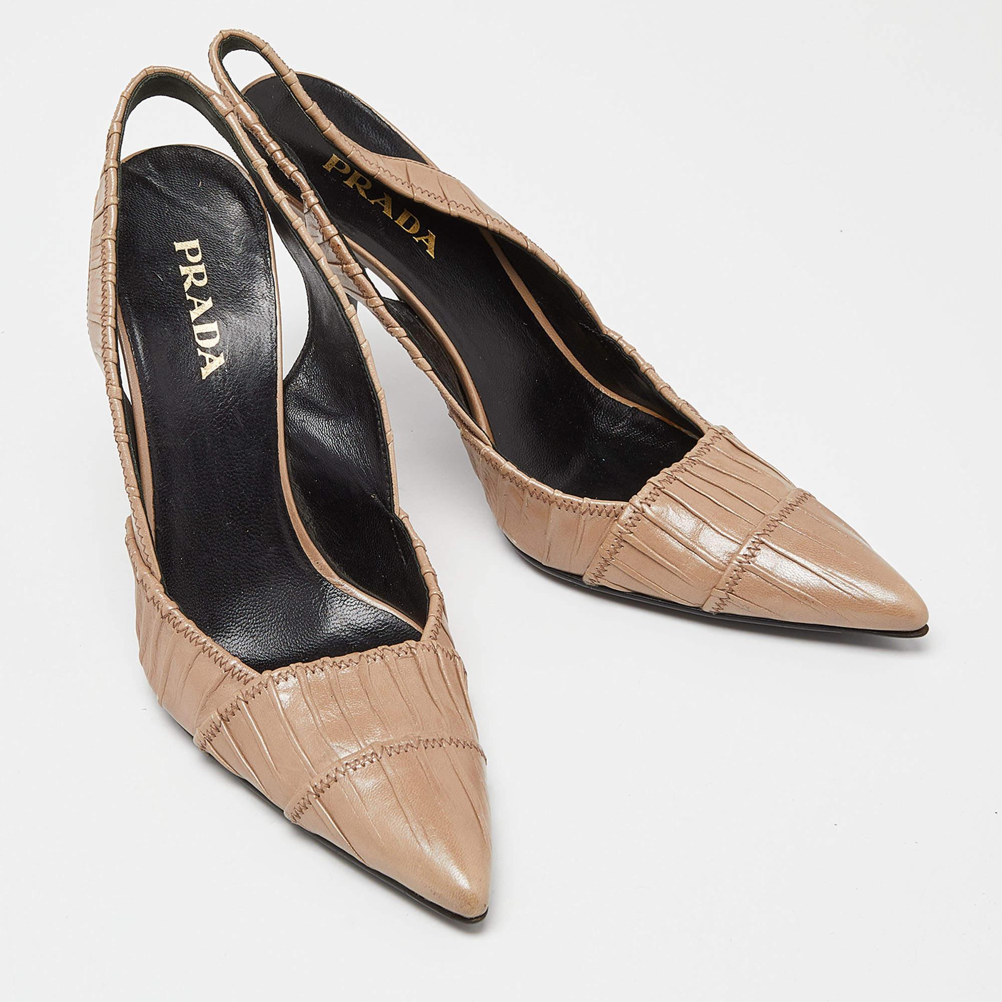 Women's Prada Beige Pleated Leather Slingback Sandals Size 38